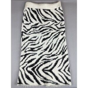 H&M Eyelash Knit Midi Skirt Women's Medium Black White Zebra Print Stretch Bold